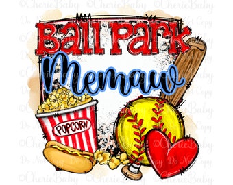 Ball Park Memaw png, Sublimation Design, Digital Download, Hot Dog, Popcorn, Leopard print, Softball Printable png, Grandmother shirt design