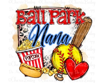 Ball Park Nana png, Sublimation Design, Digital Download, Hot Dog, Popcorn, Leopard print, Softball Printable png, Grandmother shirt design