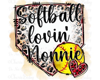 Softball Lovin' Nonnie Sublimation Design, Printable png, Digital Download, Faux Bleach Leopard Print Background, Grandmother Shirt Design