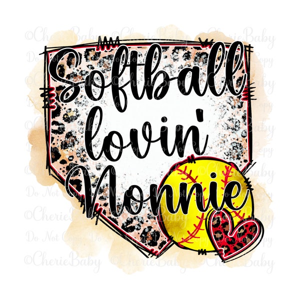 Softball Lovin' Nonnie Sublimation Design, Printable png, Digital Download, Faux Bleach Leopard Print Background, Grandmother Shirt Design