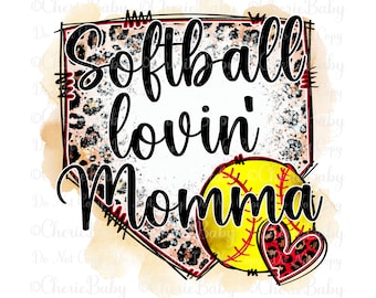 Softball Lovin' Momma Sublimation Design, Printable png, Digital Download, Faux Bleach Leopard Background, Softball Momma Shirt Design