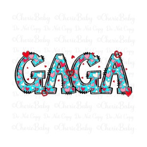 Diseño de sublimación Gaga, png imprimible, Descarga digital, Corazones y letras de garabatos azules, Día de San Valentín, Amor, Día de la Madre, Abuela png