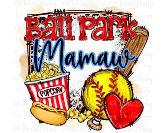 Ball Park Mamaw Sublimation Design, Digital Download, Hot Dog, Popcorn, Leopard print, Softball Printable png, Grandmother shirt design