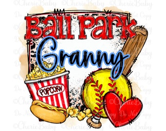 Ball Park Granny Sublimation Design, Digital Download, Hot Dog, Popcorn, Leopard print, Softball Printable png, Grandmother shirt design