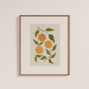 Naranjas de acuarela, impresión de arte dibujada a mano, descarga digital, ilustración de alimentos dibujados a mano, pintura de frutas, minimalista, cartel de cocina moderna