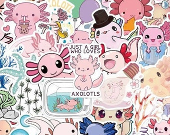 10-100 Sticker Set Axolotl Pink No Repeats Cute Vinyl Decal Pack Waterproof Aquatic Adorable