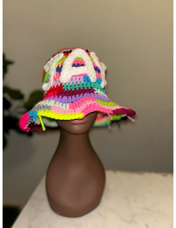 Luxury-inspired Multicolor Crochet Bucket Hat With Custom 