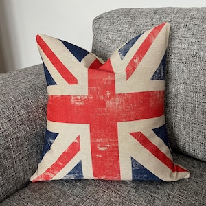 Handmade Union Jack cushion cover, distressed look. 16.5&quot; x 16.5&quot; square ( 42cm x 42cm)