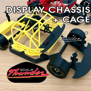 Chasis, jaula antivuelco y kit de ruedas para exhibición Losi NASCAR Classic a escala 1:12, impreso en 3D.