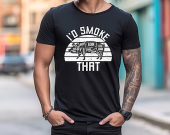 Funny BBQ T-Shirt, Grilling Tee, Barbecue Shirt, Cookout Apparel, I'd Smoke That Unisex Garment-Dyed Tee