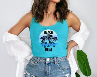 Beach Bum Vintage Sunset Tank Top for Women. Cute Vacation Tank Top for Women