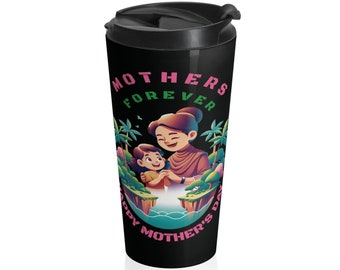 Stainless Steel Black Travel Mug Mother's Day Gift Coffee Tea Water Vacuum Insulated Flip Top Lid Medium Size -15oz