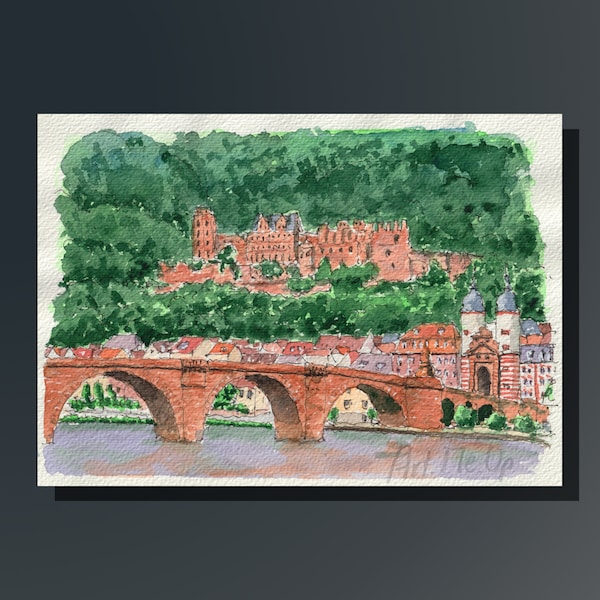 Heidelberg printable watercolor sketch, ideal as wall art, desk deko, greeting card or as a gift