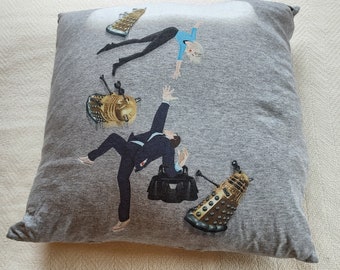 Doctor Who  10th Doctor  and Rose Tyler 18" by 18"  Decorative Pillow Repurposed