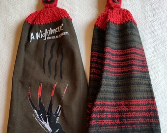 Nightmare on Elm Street Halloween Inspired Crochet Topped Towel