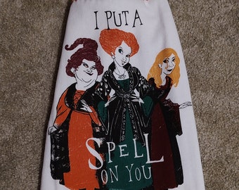 Hocus Pocus Inspired Tea Towel themed Crochet Topped Whole Towels I Put A Spell On You