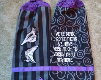 Beetlejuice Adam and Barbara "We are Dead" themed Crochet Topped Towels