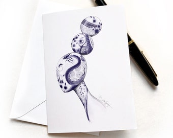 Blue & White Illustrated Chinoiserie Bust Blank Greeting Card