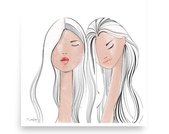 Lined Lady Sisters Digital Drawing by Brooke Hagel