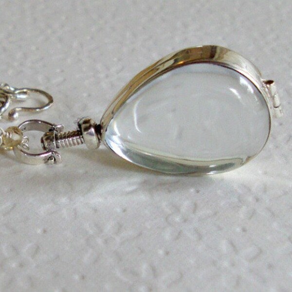 Glass Photo Locket Necklace Citrine Chain Sterling Silver Pendant  Free US Shipping Wedding or Mother"s Day