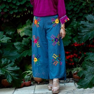 Hand Embroidered Artisan Cross Pants // Free Size Flowy Pants // Boho Beach Pants // Wrap Pants.