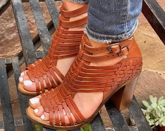 Tacones Cristy, tacones altos de mujer, huarache de tacón alto, huarache mexicano, tacones mexicanos, Huarache mexicano, sandalias mexicanas