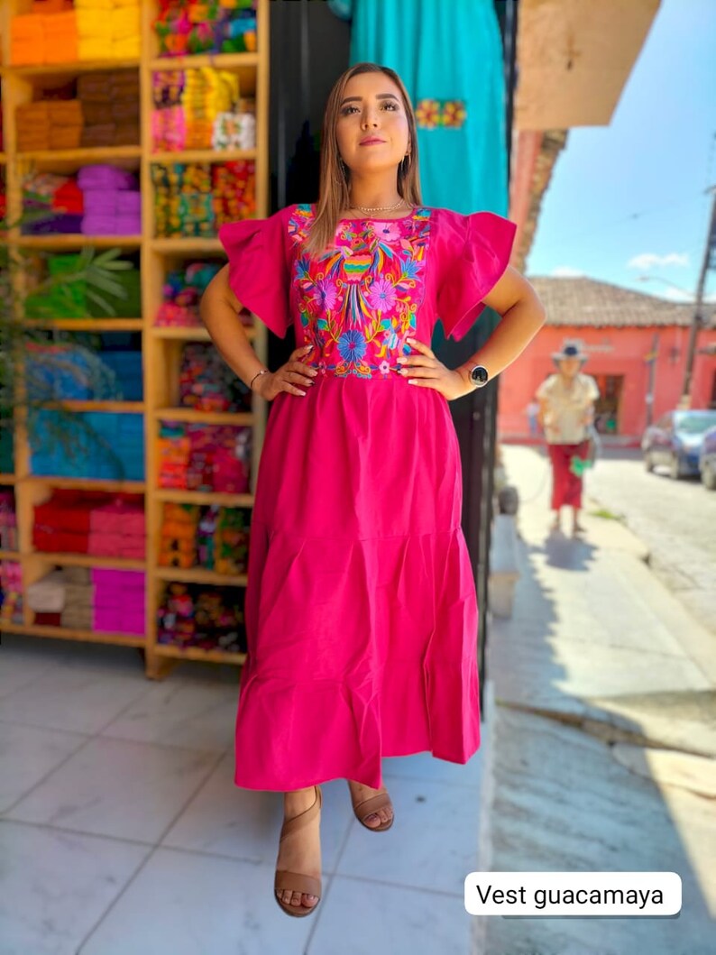 S-XL Vestido floral bordado. Vestido mexicano bordado Pajaro. Vestimenta típica mexicana. Vestido de estilo étnico. Vestido Boho Hippie. zdjęcie 6