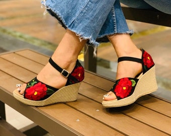 Mexican Platform Heels. Mexican Tacon Corrido from Telar. Traditional Handmade Shoe. Typical Mexican Shoes. Wedge Heels.