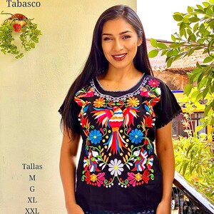 Blusa Mexicana Ave Otomí. Talla S 3X. Blusa Mexicana Floral. Boho-hippie. Blusa Tipica Bohemia Mexicana. Blusa Bordado Artesanal. zdjęcie 1