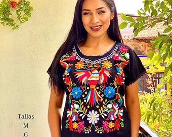 Blusa Mexicana Ave Otomí. Talla S - 3X. Blusa Mexicana Floral. Boho-hippie. Blusa Tipica Bohemia Mexicana. Blusa Bordado Artesanal.