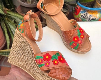 HUARACHE-Leder-WEDGE-SANDALEN, mexikanische Huaraches-Schuhe mit Keilabsatz, bunte Espadrilles-Huaraches-Sandalen, Sommerschuhe.