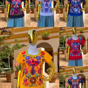 Blusa Mexicana Ave Otomí. Talla S 3X. Blusa Mexicana Floral. Boho-hippie. Blusa Tipica Bohemia Mexicana. Blusa Bordado Artesanal. zdjęcie 5