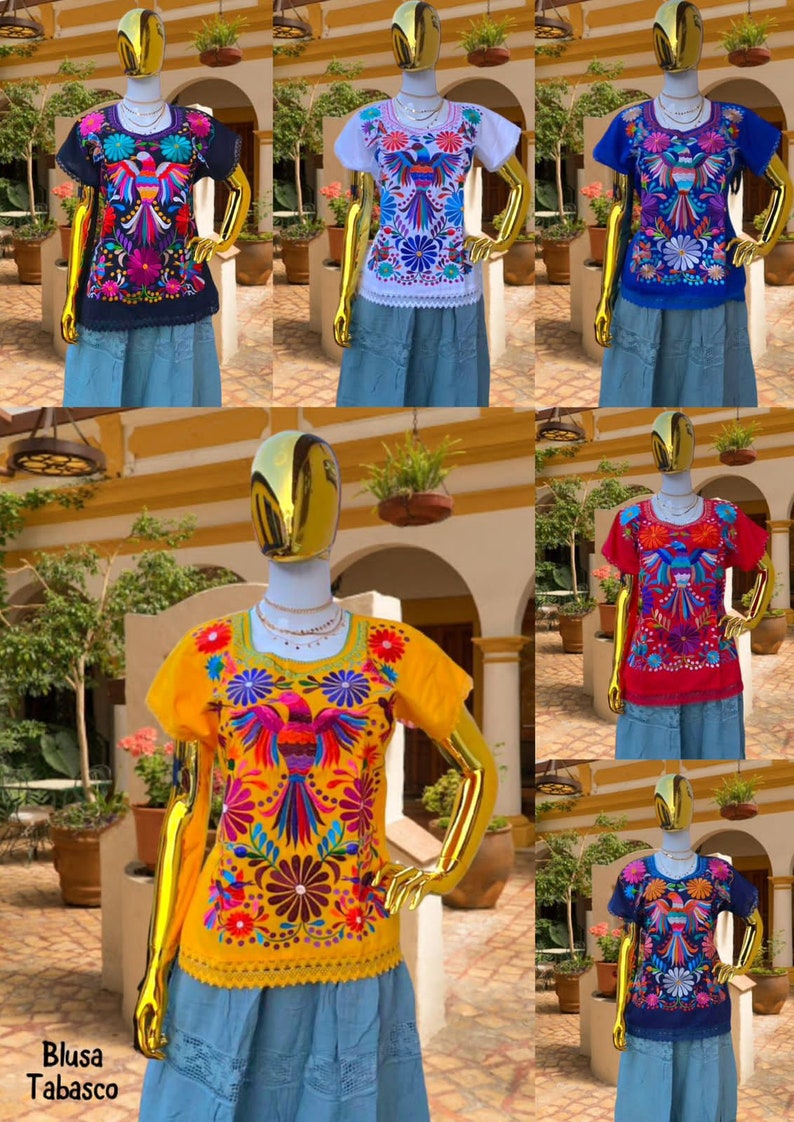 Blusa Mexicana Ave Otomí. Talla S 3X. Blusa Mexicana Floral. Boho-hippie. Blusa Tipica Bohemia Mexicana. Blusa Bordado Artesanal. zdjęcie 5