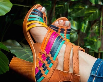 Colorful Artisanal Heels, women's high heels, heeled huarache, Mexican huarache, Mexican heels, Huarache boho chic Mexican