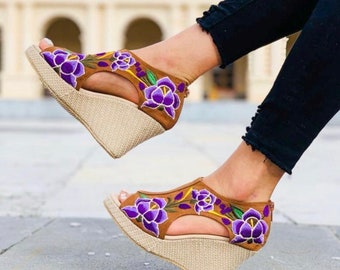 Mexican Platform Heels. Mexican Tacon Corrido from Telar. Traditional Handmade Shoe. Typical Mexican Shoes. Wedge Heels.