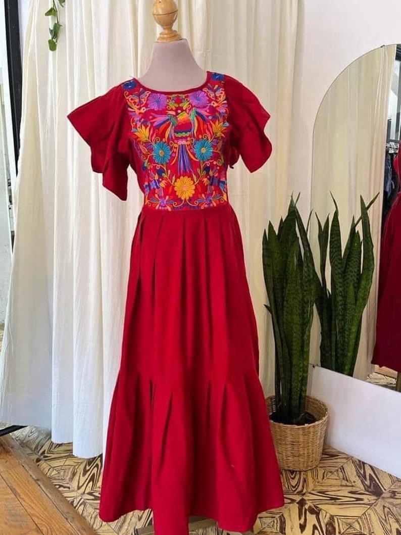 S-XL Vestido floral bordado. Vestido mexicano bordado Pajaro. Vestimenta típica mexicana. Vestido de estilo étnico. Vestido Boho Hippie. zdjęcie 7