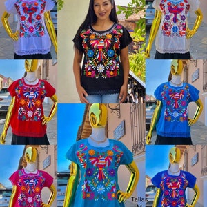 Blusa Mexicana Ave Otomí. Talla S 3X. Blusa Mexicana Floral. Boho-hippie. Blusa Tipica Bohemia Mexicana. Blusa Bordado Artesanal. zdjęcie 2