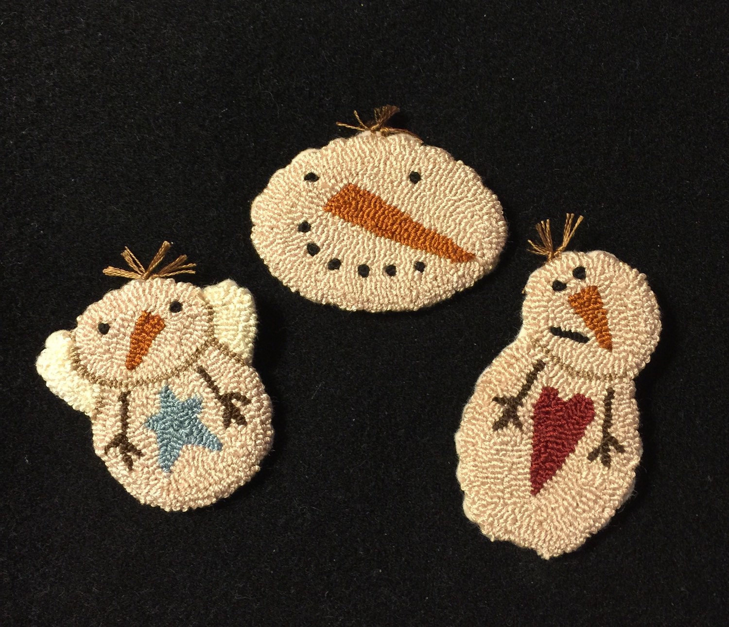 Needle Punch Pattern 3 Primitive Snowmen PinsHeartSnow Angel | Etsy