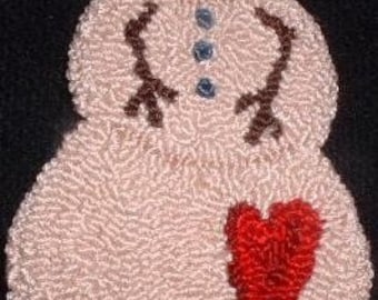 Primitive Needle Punch Pin Snowman And Heart