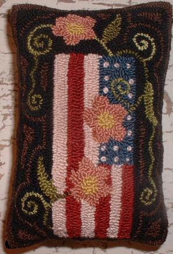 Items similar to Primitive Needle Punch Pillow Americana Flowers