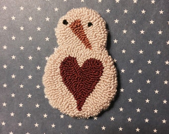 Needle Punch Pin - Primitive Snowman And Big Heart