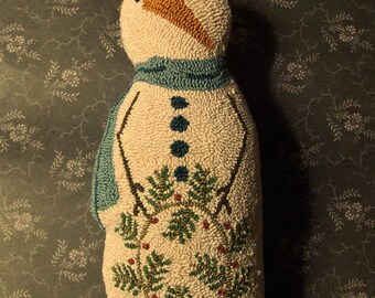 Primitive Needle Punch PATTERN Snowman Doll And Berry Wreath