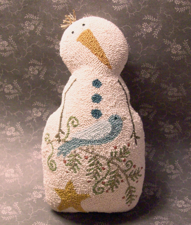 Needle Punch Pillow PATTERN Snowman Bird And Greenery Punch Needle image 1