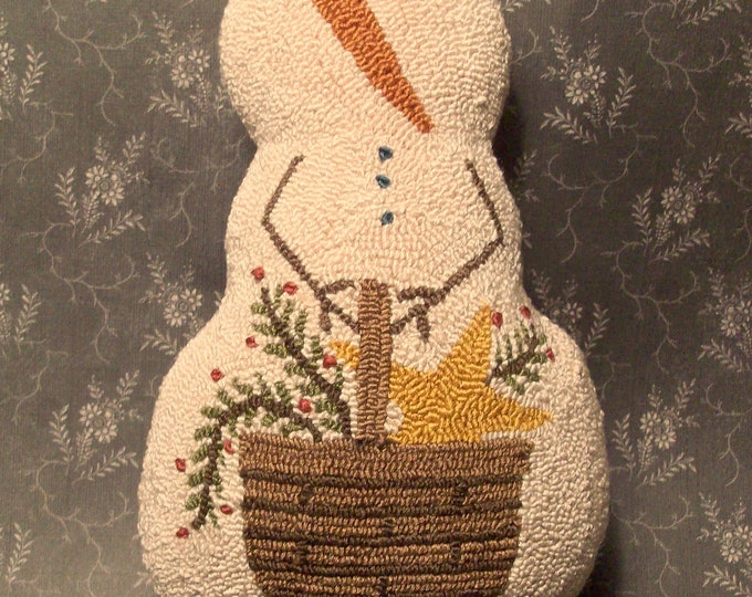 Primitive Needle Punch PATTERN Snowman and Basket of Greenery and Star