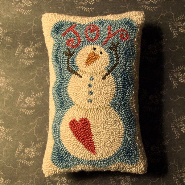 Primitive Needle Punch Pillow - Winter Joy -Snowman - Valentine - Finished Pillow