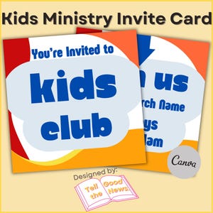 Kids Club Invite Card 4 in. x 4 in. | Kid&#39;s Ministry, Children&#39;s Ministry | Church Sunday School Outreach Flyer | Editable in Canva