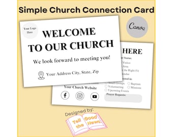 Simple Church Connection Card 6 in x 4 in. | Ministry Information Outreach Flyer | Editable in Canva