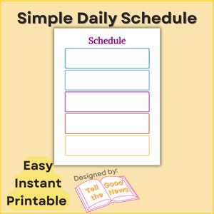 Simple Daily Schedule Form | School, Homeschool, Students, Teachers | Sunday School, Ministry | Lesson, Class Rotation | Instant Printable