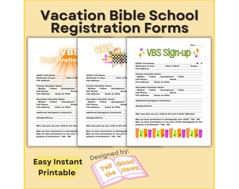 Formulaires d'inscription à l'école biblique de vacances | Lot de feuilles d'inscription sur le thème Illumination néon VBS | Téléchargement numérique