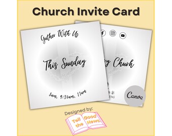 Plantilla de tarjeta de invitación para la iglesia / Folleto para el servicio religioso (editable en Canva)